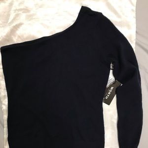 Worth Navy Cashmere One Shoulder Pullover Size S